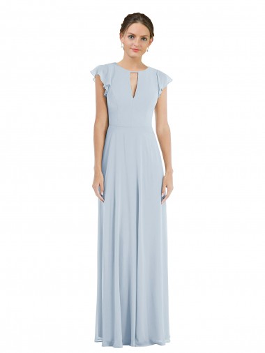Buy Bateau Neck Long Soft Chiffon Sea Glass Flutter Sleeves Formal Evening Dress UK