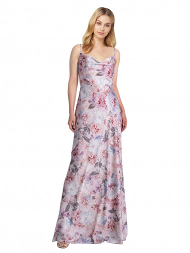 Buy Cowl Neck Long Stretch Satin & Floral Sleeveless Formal Evening Dress UK