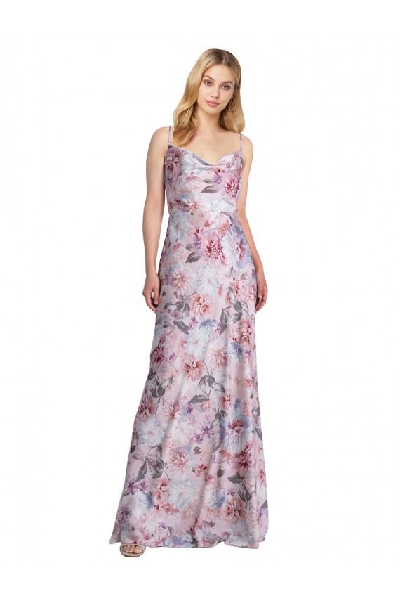 Buy Cowl Neck Long Stretch Satin & Floral Sleeveless Formal Evening Dress UK