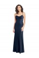 Buy Cowl Neck Long Stretch Satin Dark Navy Sleeveless Black Tie Evening Dress UK