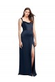 Buy Cowl Neck Long Stretch Satin Dark Navy Sleeveless Formal Evening Dress UK