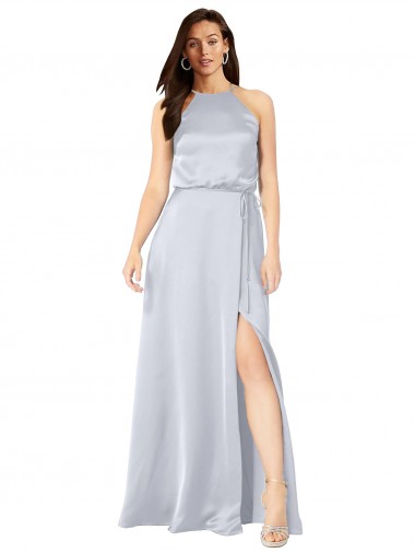 Buy Halter Neck Long Silky Satin Fog Sleeveless Formal Evening Dress UK