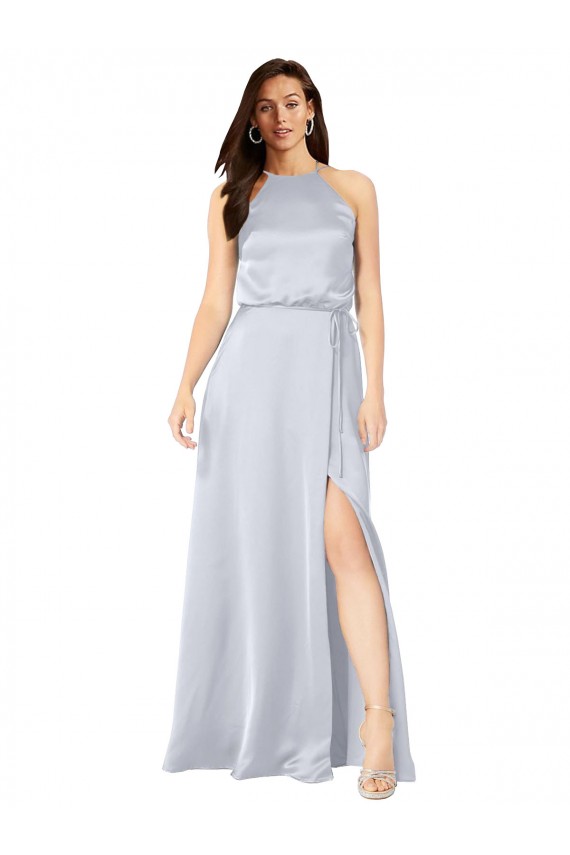 Buy Halter Neck Long Silky Satin Fog Sleeveless Formal Evening Dress UK