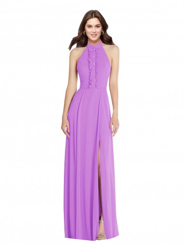 Buy Halter Neck Long Soft Chiffon Violet Sleeveless Formal Evening Dress UK
