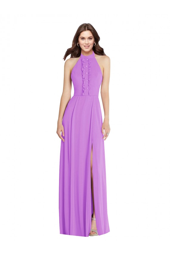 Buy Halter Neck Long Soft Chiffon Violet Sleeveless Formal Evening Dress UK