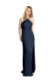 Buy Halter Neck Long Stretch Satin Dark Navy Sleeveless Formal Evening Dress UK
