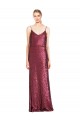Buy High Neck Long Sequin Burgundy A-Line Sleeveless Formal Evening Dress UK