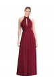 Buy High Neck Long Soft Chiffon Burgundy Sleeveless Semi Formal Evening Dress UK