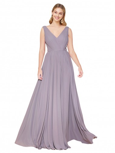 Buy High Neck Long Soft Chiffon Dusty Rose Sleeveless Formal Evening Dress UK