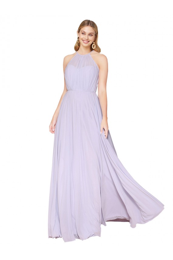 Buy High Neck Long Soft Chiffon Lilac Sleeveless Formal Evening Dress UK
