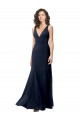 Buy High Neck Long Stretch Crepe Dark Navy V-Neck Sleeveless Evening Dress UK