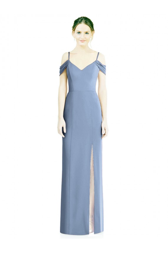 Buy Jewel Long Soft Chiffon Dusty Blue Cold Shoulder Formal Evening Dress UK