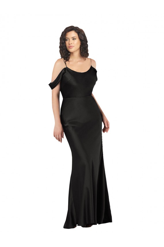 Buy Off the Shoulder Long Silky Satin Black Sleeveless Evening Dress UK