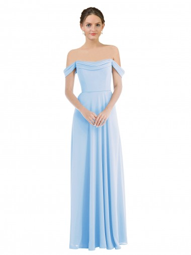 Buy Off the Shoulder Long Soft Chiffon Light Sky Blue Sleeveless Formal Evening Dress UK
