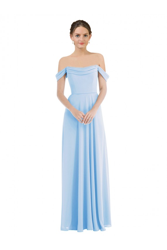 Buy Off the Shoulder Long Soft Chiffon Light Sky Blue Sleeveless Formal Evening Dress UK