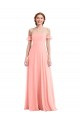 Buy Off the Shoulder Long Soft Chiffon Salmon Flutter Sleeves Semi Formal Evening Dress UK