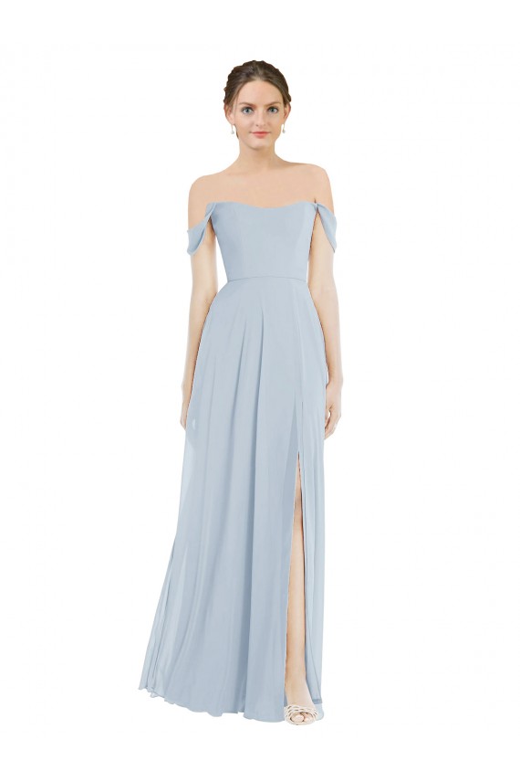 Buy Off the Shoulder Long Soft Chiffon Sea Glass Flounce Sleeves Semi Formal Evening Dress UK