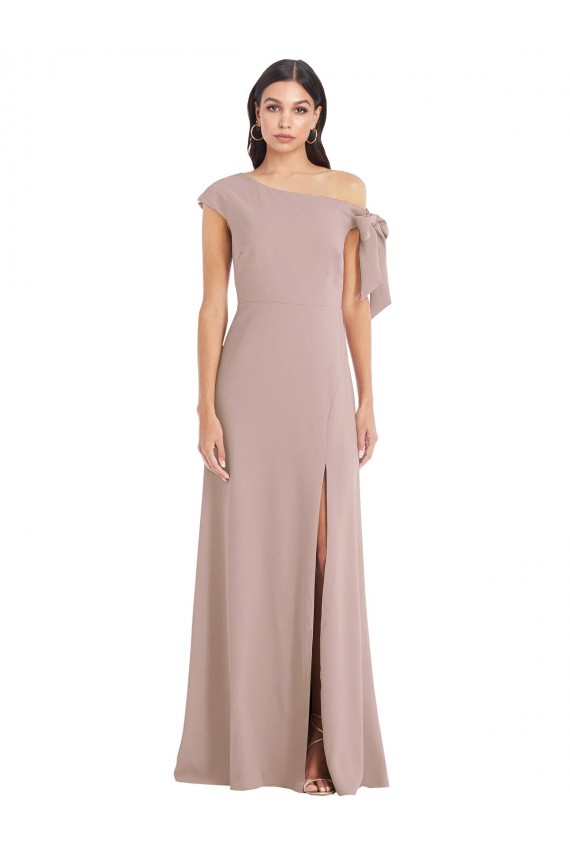 Buy Off the Shoulder Long Stretch Crepe Dusty Pink Sleeveless Formal Evening Dress UK