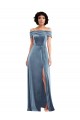 Buy Off the Shoulder Long Stretch Velvet Dusty Blue Sleeveless Semi Formal Evening Dress UK