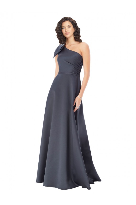 Buy One Shoulder Long Satin Slate Grey Sleeveless Formal Evening Dress UK