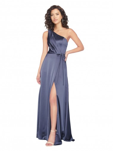 Buy One Shoulder Long Silky Satin Dusk Sleeveless Formal Evening Dress UK