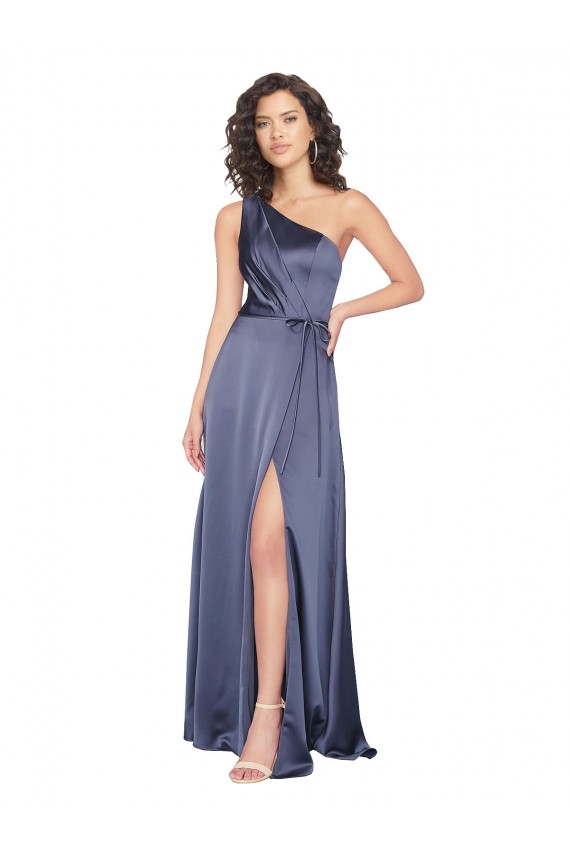 Buy One Shoulder Long Silky Satin Dusk Sleeveless Formal Evening Dress UK
