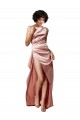 Buy One Shoulder Long Silky Satin Dusty Pink Sleeveless Formal Evening Dress UK