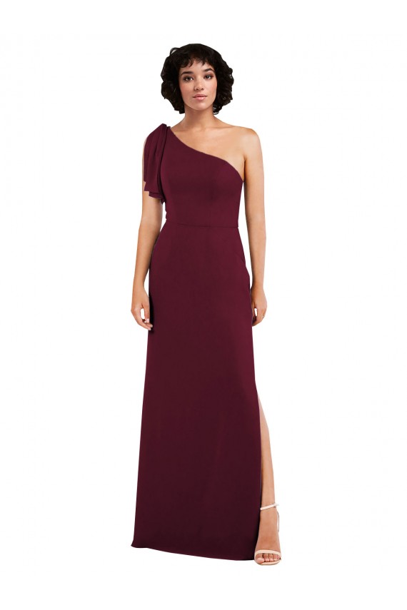 Buy One Shoulder Long Soft Chiffon Burgundy Sleeveless Formal Evening Dress UK