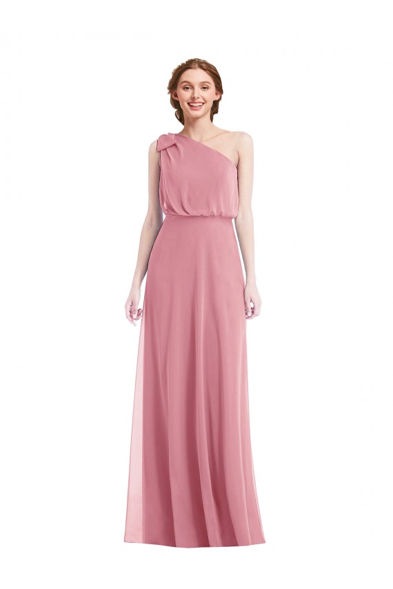 Buy One Shoulder Long Soft Chiffon Skin Pink Sleeveless Semi Formal Evening Dress UK