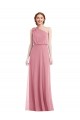 Buy One Shoulder Long Soft Chiffon Skin Pink Sleeveless Semi Formal Evening Dress UK