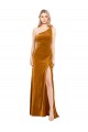 Buy One Shoulder Long Stretch Velvet Gold Sleeveless Formal Evening Dress UK