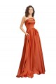 Buy Round Neck Sweep Train Silky Satin Burnt Orange Sleeveless Formal Evening Dress UK