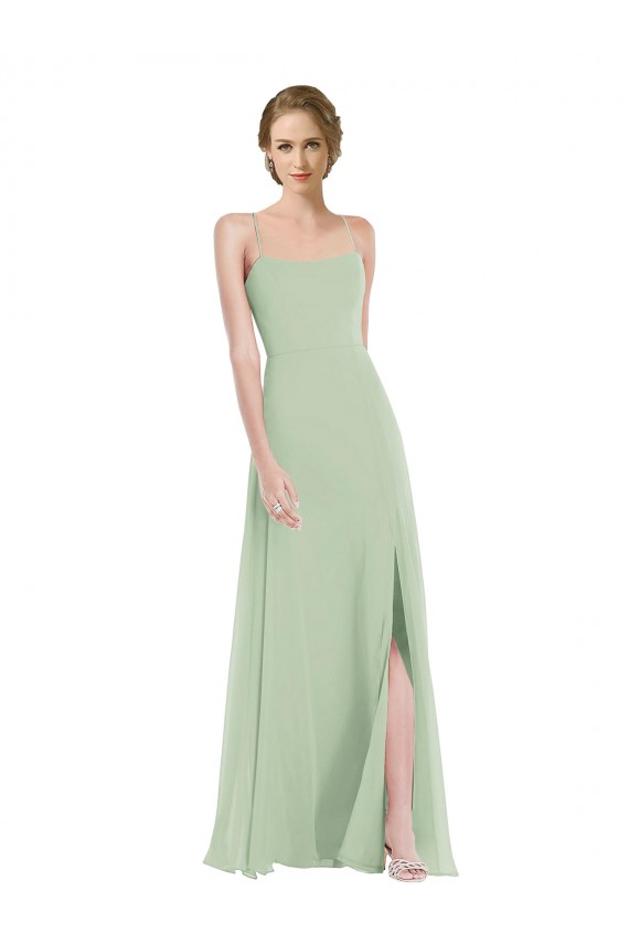 Buy Scoop Neck Long Soft Chiffon Sage Sleeveless Semi Formal Evening Dress UK