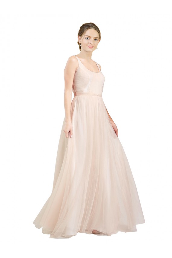 Buy Scoop Neck Long Tulle Pink Sleeveless Semi Formal Evening Dress UK
