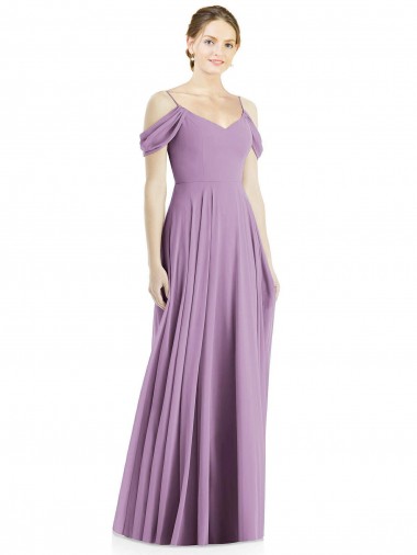 Buy Spaghetti Straps Long Soft Chiffon Dark Lavender Sleeveless Semi Formal Evening Dress UK