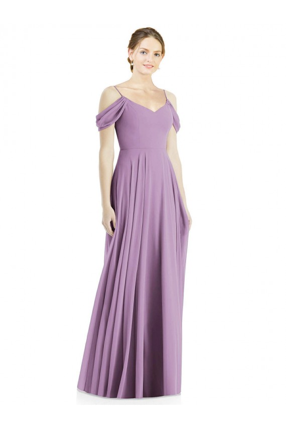 Buy Spaghetti Straps Long Soft Chiffon Dark Lavender Sleeveless Semi Formal Evening Dress UK