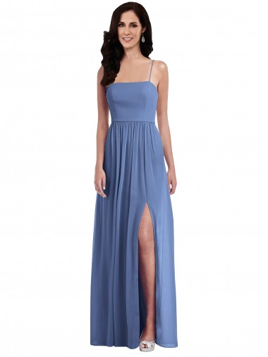 Buy Spaghetti Straps Long Soft Chiffon Windsor Blue Sleeveless Semi Formal Evening Dress UK