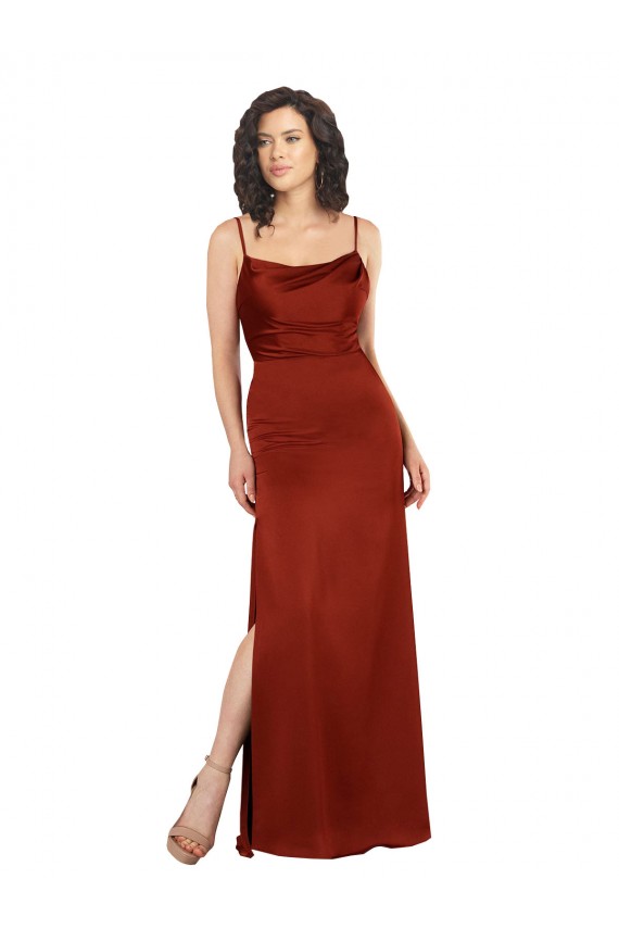 Buy Square Neck Long Silky Satin Red Sleeveless Formal Evening Dress UK