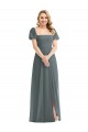 Buy Square Neck Long Soft Chiffon Slate Grey Puff Sleeves Semi Formal Evening Dress UK
