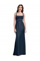 Buy Square Neck Long Stretch Satin Dark Navy Sleeveless Formal Evening Dress UK