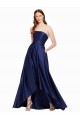 Buy Strapless Long Satin Dark Navy Sleeveless High Low Evening Dress UK