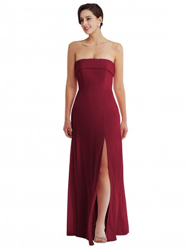 Buy Strapless Long Soft Chiffon Burgundy Sleeveless Formal Evening Dress UK