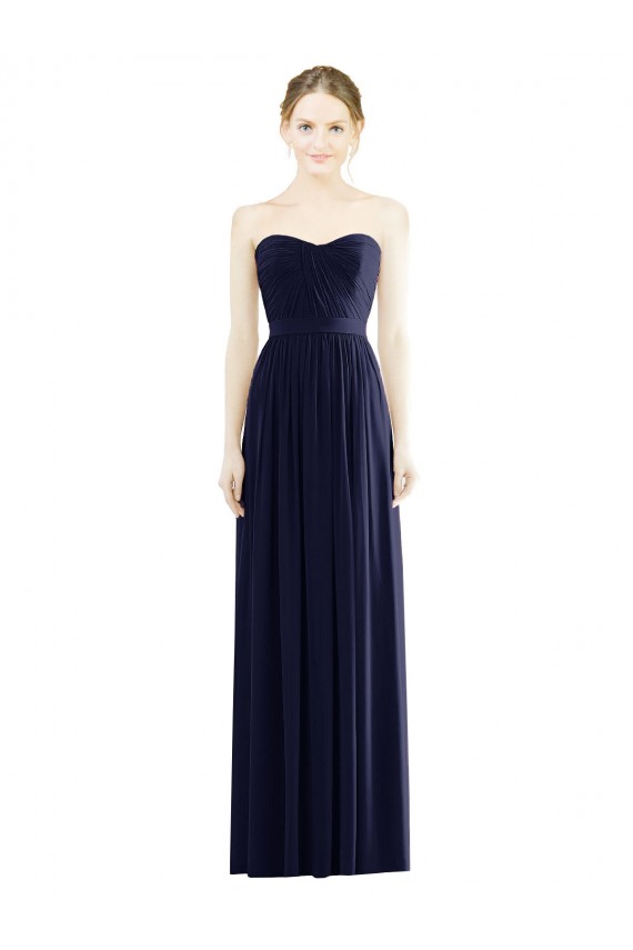 Buy Strapless Long Soft Chiffon Dark Navy Sleeveless Formal Evening Dress UK