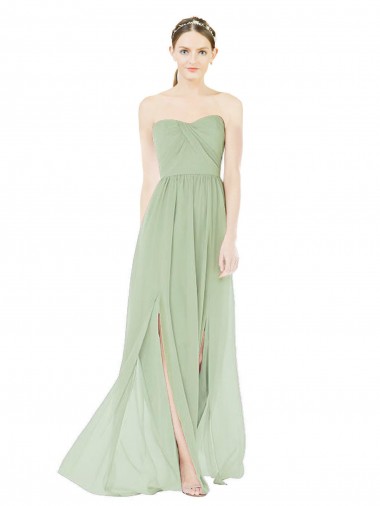 Buy Strapless Long Soft Chiffon Sage Sleeveless Semi Formal Evening Dress UK