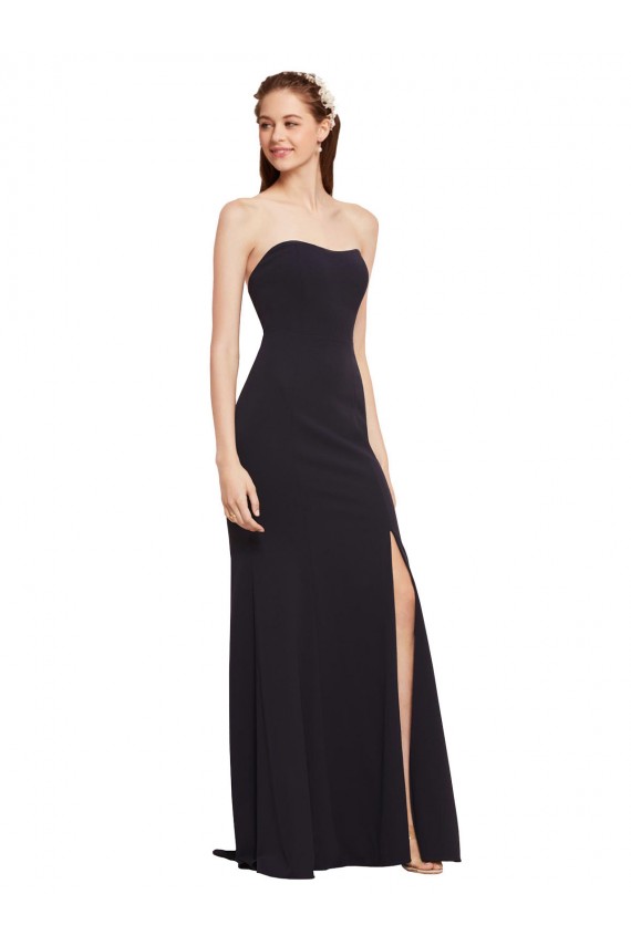 Buy Strapless Long Stretch Crepe Dark Navy Sleeveless Formal Evening Dress UK
