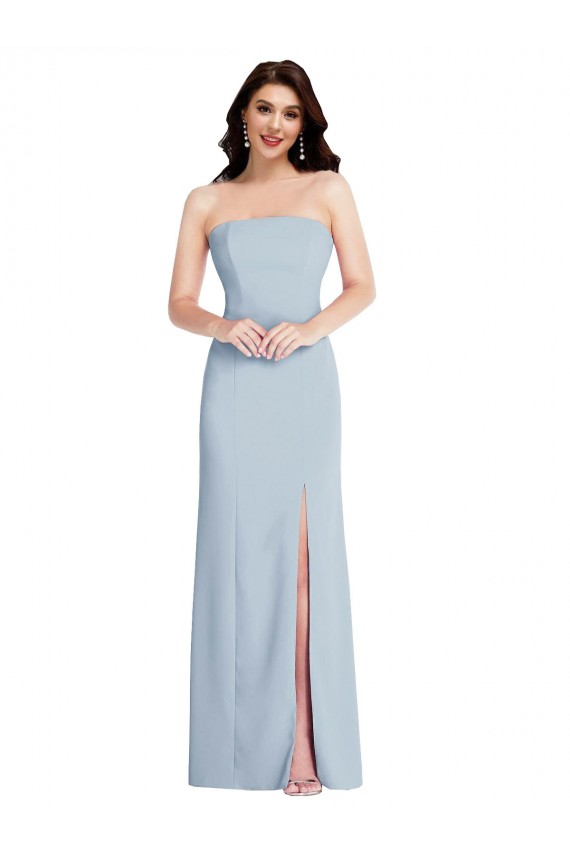 Buy Strapless Long Stretch Crepe Light Sky Blue Sleeveless Formal Evening Dress UK
