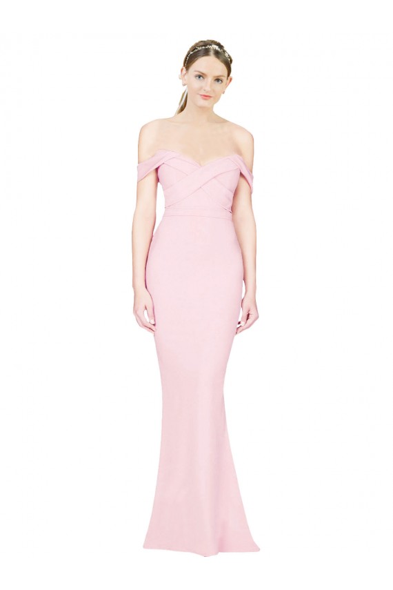 Buy Strapless Long Stretch Crepe Pink Sleeveless Formal Evening Dress UK