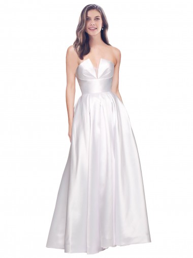 Buy Strapless Long Stretch Satin White Sleeveless Formal Evening Dress UK