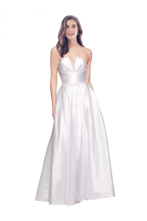 Buy Strapless Long Stretch Satin White Sleeveless Formal Evening Dress UK