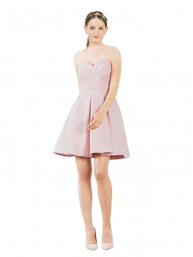 Buy Sweetheart Knee Length Satin Pink Sleeveless Evening Dress UK